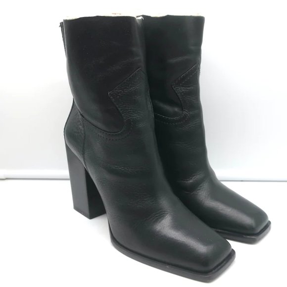 Saint Laurent Jodie 105 Cut-Off Western Ankle Boots Black Leather Size 38.5